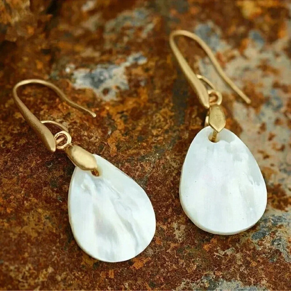 Mother Pearl Earrings Natural Shell Boho Gold 14k - Picture 2 of 4